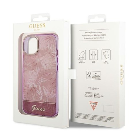 Etui na telefon iPhone 14 Plus / 15 Plus Guess Jungle Collection różowe