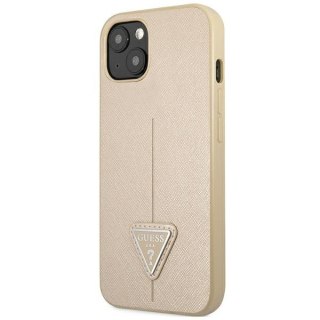 Etui iPhone 14 Plus / 15 Plus Guess beżowe hardcase Saffiano Triangle Logo