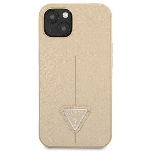 Etui iPhone 14 Plus / 15 Plus Guess beżowe hardcase Saffiano Triangle Logo