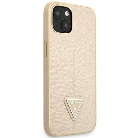 Etui iPhone 14 Plus / 15 Plus Guess beżowe hardcase Saffiano Triangle Logo