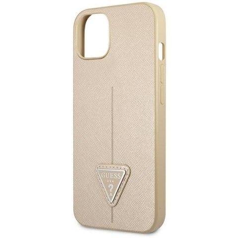 Etui iPhone 14 Plus / 15 Plus Guess beżowe hardcase Saffiano Triangle Logo