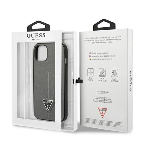 Etui na telefon iPhone 14 Plus / 15 Plus Guess srebrne Saffiano