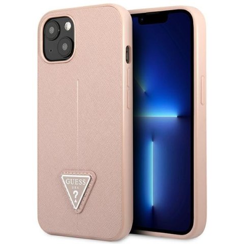 Etui na telefon iPhone 14 Plus / 15 Plus Guess różowe Saffiano Triangle