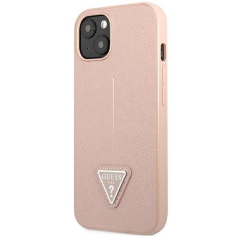 Etui na telefon iPhone 14 Plus / 15 Plus Guess różowe Saffiano Triangle