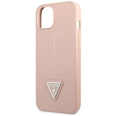 Etui na telefon iPhone 14 Plus / 15 Plus Guess różowe Saffiano Triangle