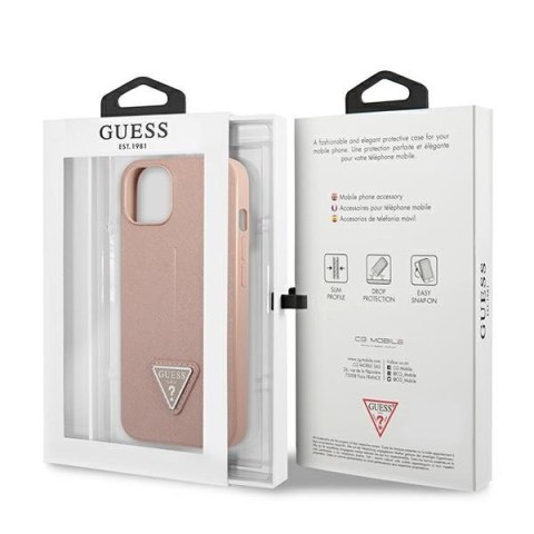 Etui na telefon iPhone 14 Plus / 15 Plus Guess różowe Saffiano Triangle