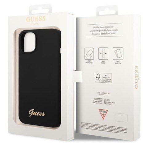 Etui na telefon iPhone 14 Plus / 15 Plus Guess czarne silikonowe z logo