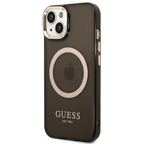 Etui iPhone 14 Plus / 15 Plus Guess Gold Outline Translucent MagSafe czarne