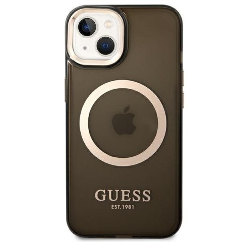 Etui iPhone 14 Plus / 15 Plus Guess Gold Outline Translucent MagSafe czarne