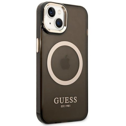 Etui iPhone 14 Plus / 15 Plus Guess Gold Outline Translucent MagSafe czarne