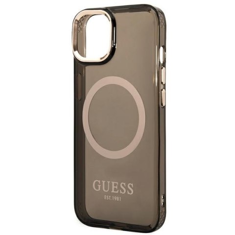 Etui iPhone 14 Plus / 15 Plus Guess Gold Outline Translucent MagSafe czarne