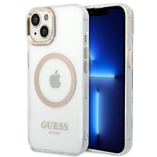 Etui na telefon iPhone 14 Plus / 15 Plus Guess Metal Outline MagSafe złote