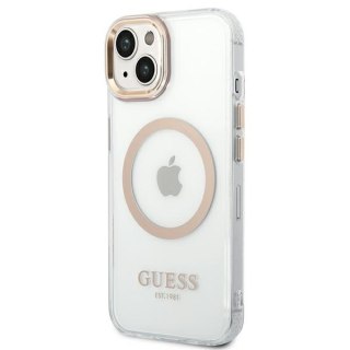 Etui na telefon iPhone 14 Plus / 15 Plus Guess Metal Outline MagSafe złote