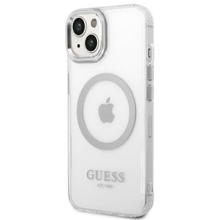 Etui na telefon iPhone 14 Plus / 15 Plus Guess Metal Outline MagSafe srebrne