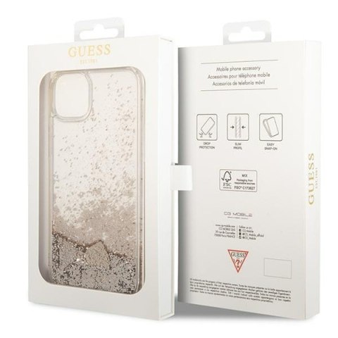 Etui na telefon iPhone 14 Plus / 15 Plus Guess Glitter Charms złote