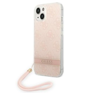 Etui iPhone 14 Plus / 15 Plus Guess 4G Print Strap różowe