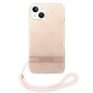 Etui iPhone 14 Plus / 15 Plus Guess 4G Print Strap różowe