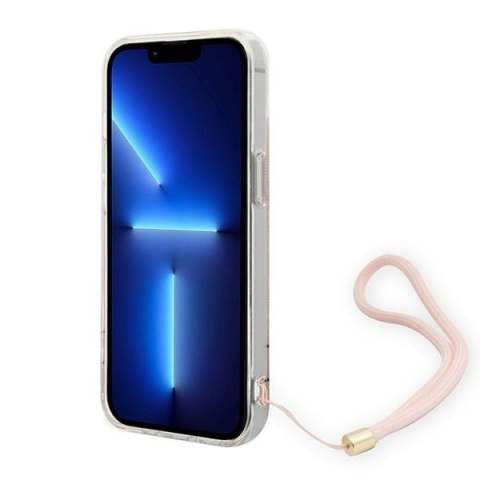 Etui na telefon iPhone 14 Plus / 15 Plus Guess 4G Różowe z paskiem