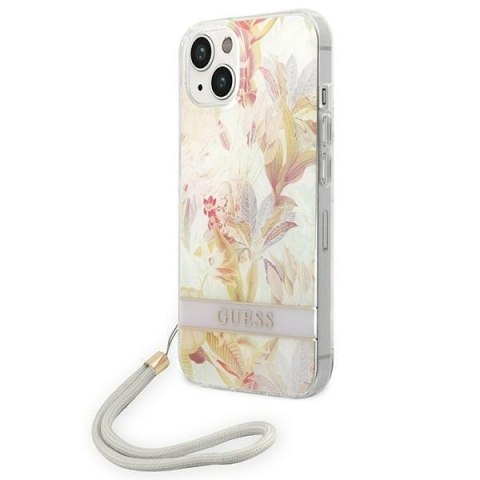 Etui na telefon iPhone 14 Plus / 15 Plus Guess Flower Strap fioletowe