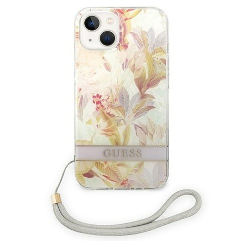 Etui na telefon iPhone 14 Plus / 15 Plus Guess Flower Strap fioletowe