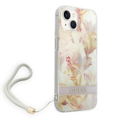 Etui na telefon iPhone 14 Plus / 15 Plus Guess Flower Strap fioletowe