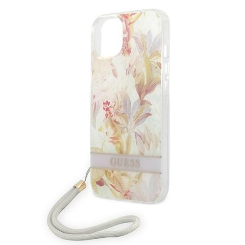 Etui na telefon iPhone 14 Plus / 15 Plus Guess Flower Strap fioletowe