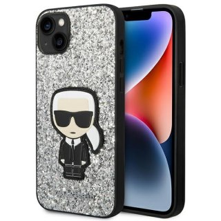 Etui na telefon iPhone 14 Plus / 15 Plus Karl Lagerfeld srebrne Glitter Flakes