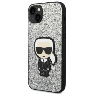 Etui na telefon iPhone 14 Plus / 15 Plus Karl Lagerfeld srebrne Glitter Flakes