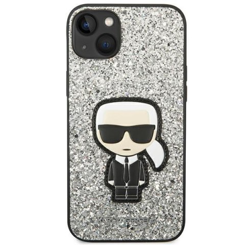 Etui na telefon iPhone 14 Plus / 15 Plus Karl Lagerfeld srebrne Glitter Flakes