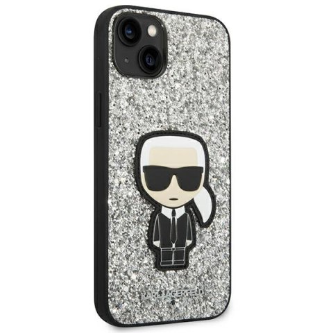 Etui na telefon iPhone 14 Plus / 15 Plus Karl Lagerfeld srebrne Glitter Flakes