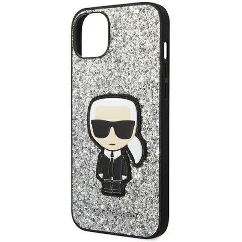 Etui na telefon iPhone 14 Plus / 15 Plus Karl Lagerfeld srebrne Glitter Flakes