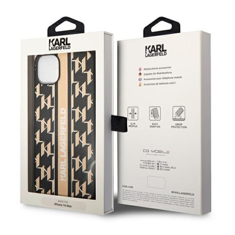 Etui na telefon iPhone 14 Plus / 15 Plus Karl Lagerfeld brązowe Monogram Stripe