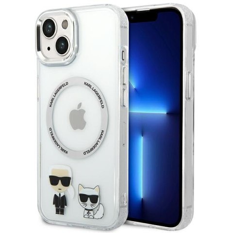 Etui iPhone 14 Plus / 15 Plus Karl Lagerfeld transparentne hardcase Karl & Choupette Aluminium MagSafe