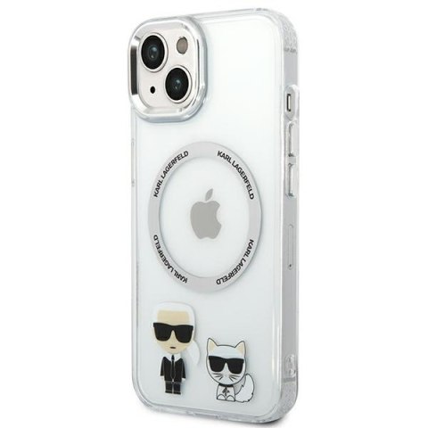 Etui iPhone 14 Plus / 15 Plus Karl Lagerfeld transparentne hardcase Karl & Choupette Aluminium MagSafe