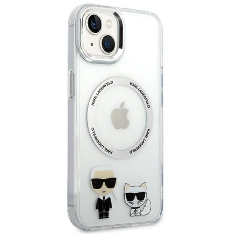 Etui iPhone 14 Plus / 15 Plus Karl Lagerfeld transparentne hardcase Karl & Choupette Aluminium MagSafe