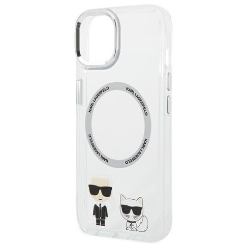 Etui iPhone 14 Plus / 15 Plus Karl Lagerfeld transparentne hardcase Karl & Choupette Aluminium MagSafe