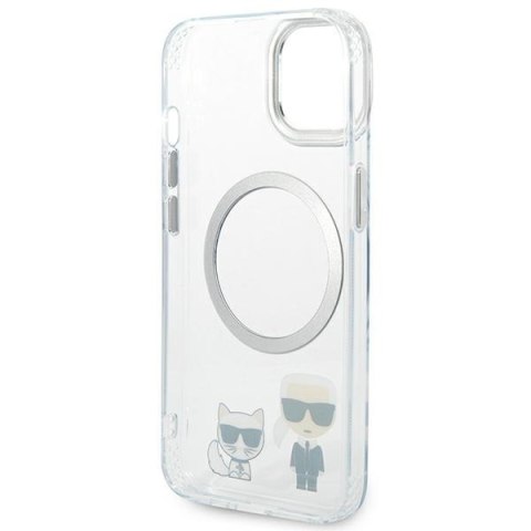 Etui iPhone 14 Plus / 15 Plus Karl Lagerfeld transparentne hardcase Karl & Choupette Aluminium MagSafe