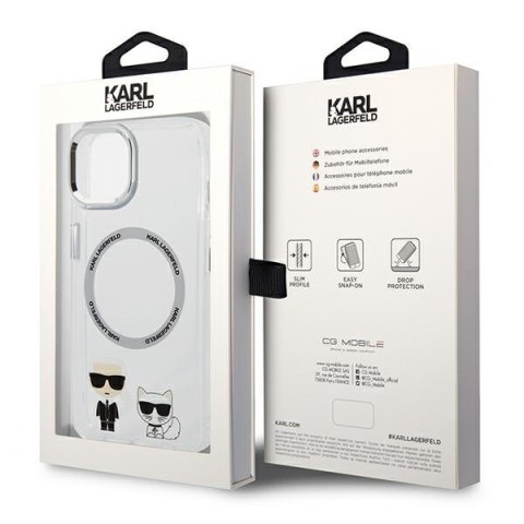 Etui iPhone 14 Plus / 15 Plus Karl Lagerfeld transparentne hardcase Karl & Choupette Aluminium MagSafe