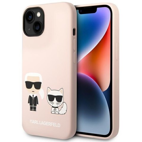 Etui iPhone 14 Plus / 15 Plus Karl Lagerfeld jasnoróżowe hardcase Silicone Karl & Choupette MagSafe