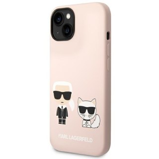 Etui iPhone 14 Plus / 15 Plus Karl Lagerfeld jasnoróżowe hardcase Silicone Karl & Choupette MagSafe