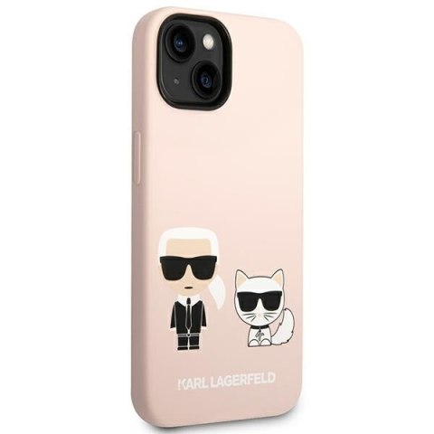 Etui iPhone 14 Plus / 15 Plus Karl Lagerfeld jasnoróżowe hardcase Silicone Karl & Choupette MagSafe