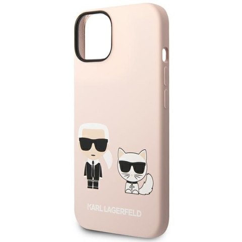 Etui iPhone 14 Plus / 15 Plus Karl Lagerfeld jasnoróżowe hardcase Silicone Karl & Choupette MagSafe