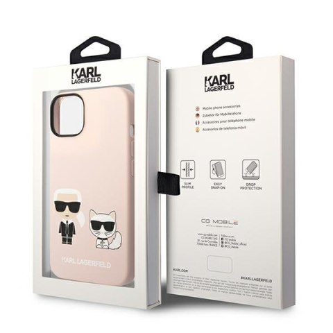 Etui iPhone 14 Plus / 15 Plus Karl Lagerfeld jasnoróżowe hardcase Silicone Karl & Choupette MagSafe