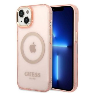 Etui iPhone 14 Plus / 15 Plus Guess Gold Outline Translucent MagSafe różowe