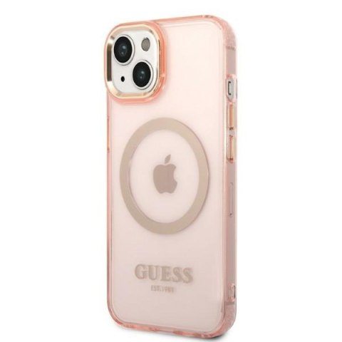 Etui iPhone 14 Plus / 15 Plus Guess Gold Outline Translucent MagSafe różowe