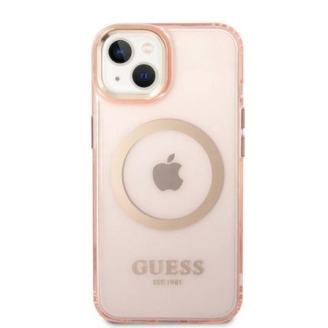 Etui iPhone 14 Plus / 15 Plus Guess Gold Outline Translucent MagSafe różowe