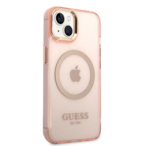 Etui iPhone 14 Plus / 15 Plus Guess Gold Outline Translucent MagSafe różowe