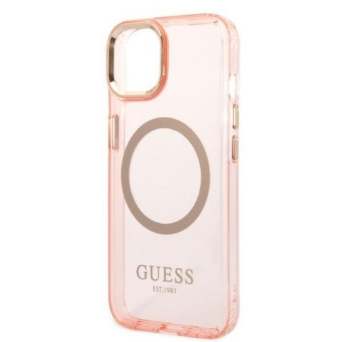 Etui iPhone 14 Plus / 15 Plus Guess Gold Outline Translucent MagSafe różowe