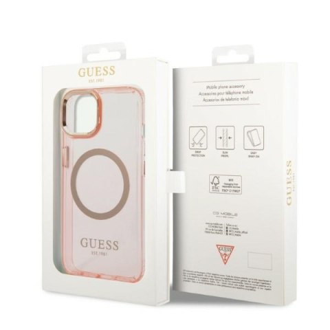 Etui iPhone 14 Plus / 15 Plus Guess Gold Outline Translucent MagSafe różowe