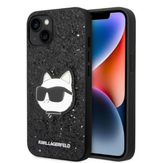 Etui iPhone 14 Plus / 15 Plus Karl Lagerfeld czarne Glitter Choupette Patch